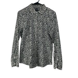 Talbots Long Sleeve Button‎ Up Blouse Leopard Print Womens Size 12P